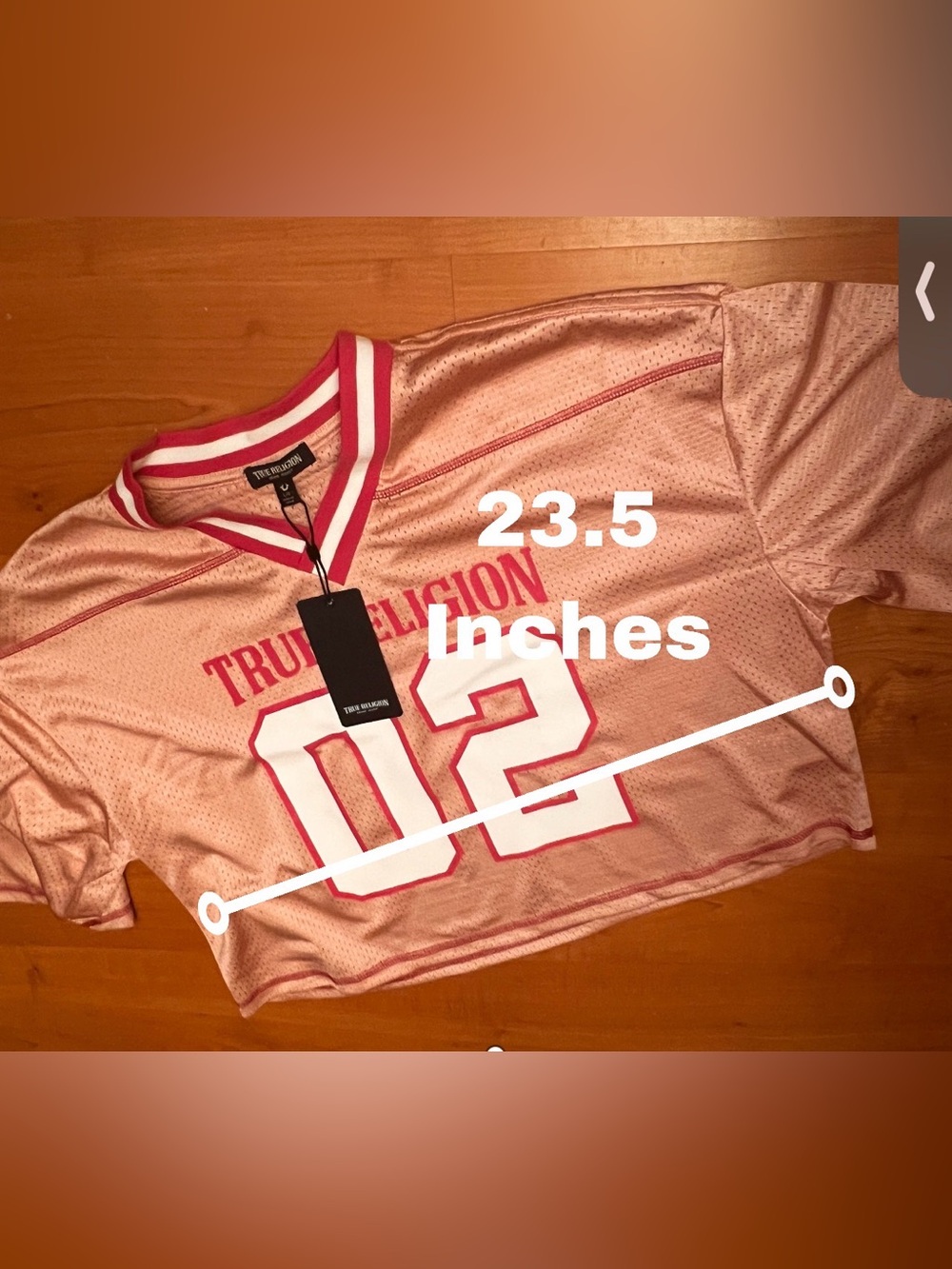True Religion Girls' Pink Mesh '02' Cropped Jersey Top - Picture 10 of 11